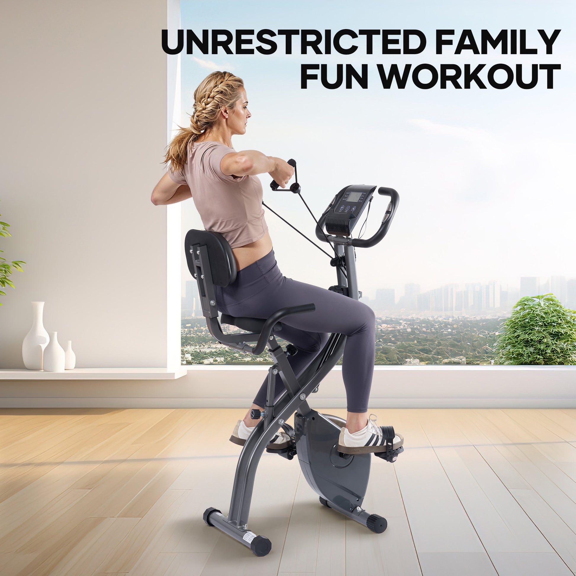 3In1 Folding Exercise Bike with 10 Levels of Adjustable Resistance Indoor Cycling Magnetic Upright Bike Stationary Exercise Bike Perfect for Home Use
